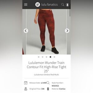 Lululemon Ombre Red Multi Wunder Train Leggings